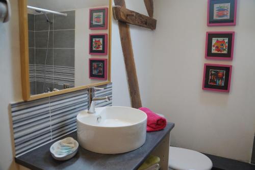 a bathroom with a sink and a mirror and a toilet at Logis Du Patis Roux in Nort-sur-Erdre