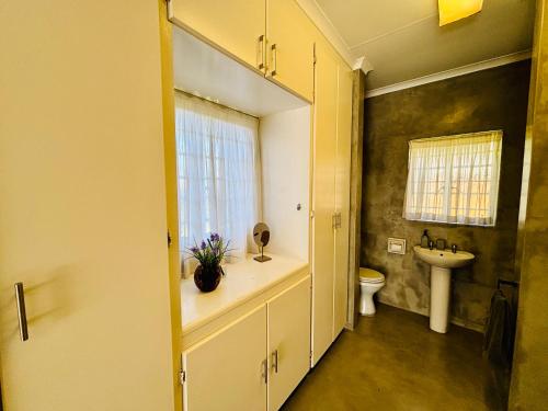 a bathroom with a sink and a toilet and a window at Homestead in Kempton Park