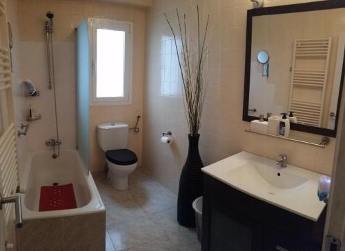 a bathroom with a tub and a toilet and a sink at Piso Playa Patacona/Malvarrosa in Valencia