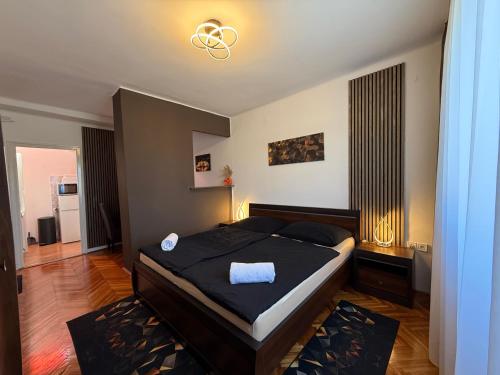 a bedroom with a large bed in a room at CENTRUM Apartman in Sárospatak