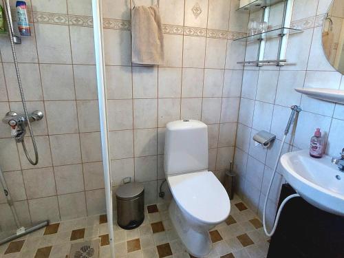 a bathroom with a toilet and a sink at Cronin's Guesthouse Bed & Breakfast in Heinola