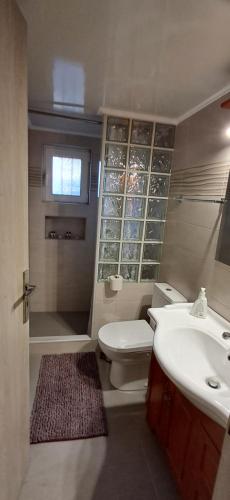 a bathroom with a toilet and a sink at Simos in Vrontádos
