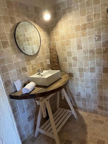 a bathroom with a sink and a mirror at Chambre bergerie privée in Sartène