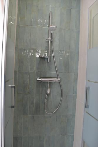 a shower with a shower head in a bathroom at A Casetta d'Armonio in Piana