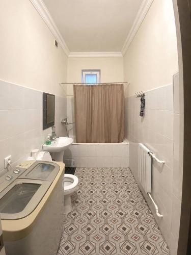 a bathroom with a sink and a toilet and a shower at SAM GREEN HOUSE Hostel in Samarkand