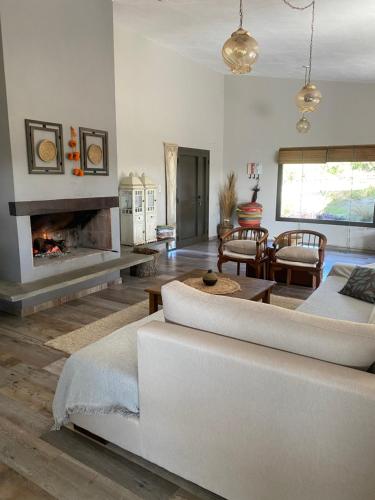 a living room with a couch and a fireplace at La Tina in Córdoba