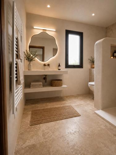 a bathroom with a sink and a mirror at Domaine Saveria in Ponte-Leccia