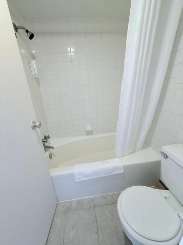 a bathroom with a toilet and a bath tub with at Econo Lodge Galax in Galax