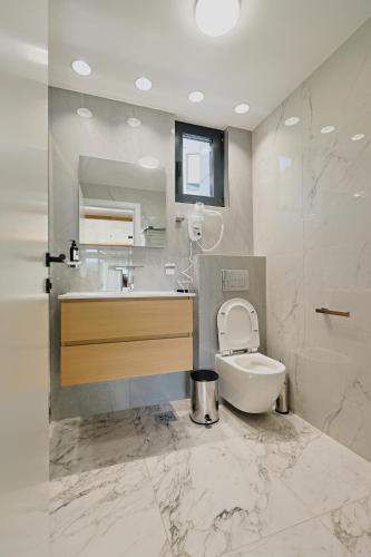 a bathroom with a toilet and a sink and a mirror at Espadrina Wellness & Spa in Ljubovija