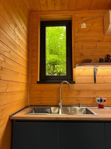 a kitchen with a sink and a window at NerNeri Cottage Martvili in Martvili