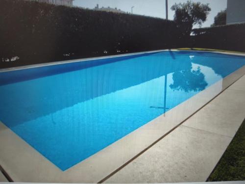 a large blue swimming pool in front of a fence at Appartement en face de la mer in Azurara