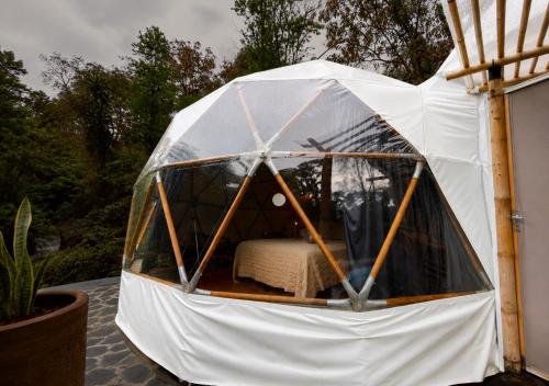 a tent with a bed inside of it at Alma Glamping in Xalapa