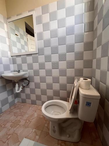 a bathroom with a toilet and a sink at Darlouis hotel cap Haitien in Au Bery
