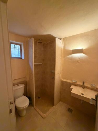 a bathroom with a toilet and a shower at Mawasem Dana in Dana