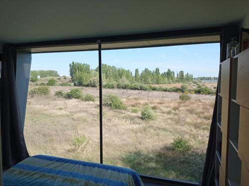 a view of a field from a window at solar eclipse house in Husillos