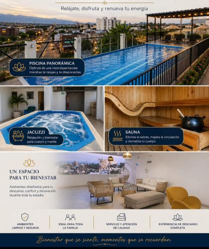 a banner for a hotel with a swimming pool at Hotel Asturias in Girardot
