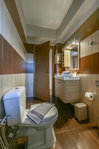 a bathroom with a toilet and a sink at Mathios Apartments Falassarna in Falasarna