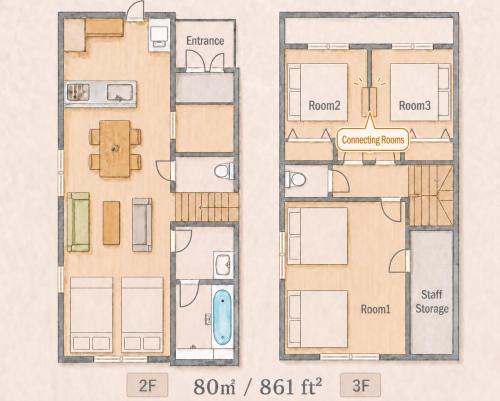 Sleeps 12, 13min to Tokyo Station, 80 sqm Apartment, 6 Double Beds, Separate Sleeping Areas