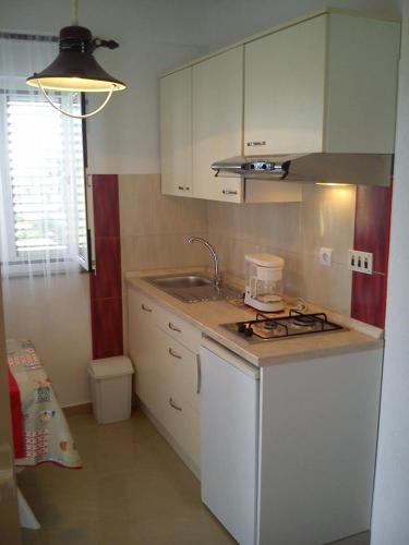 a kitchen with a sink and a counter top at Apartments Marko in Vrsi