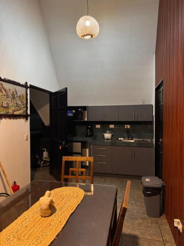 a kitchen with a table with a stuffed animal on it at Villas Amíwa in Alajuelita