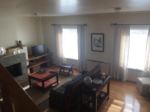 a living room with a couch and a fireplace at Apartamento Senadomum in Seia