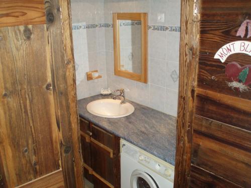 a bathroom with a sink and a washing machine at Appartement St Nicolas in Saint-Gervais-les-Bains