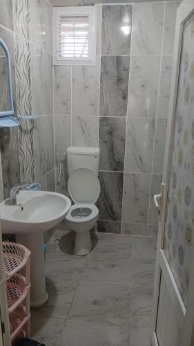a bathroom with a toilet and a sink at Erdek Özlem pansiyon in Erdek
