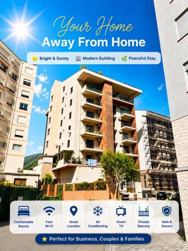 a banner for your home away from home in front of a building at Luxury Budva Apartment in Budva