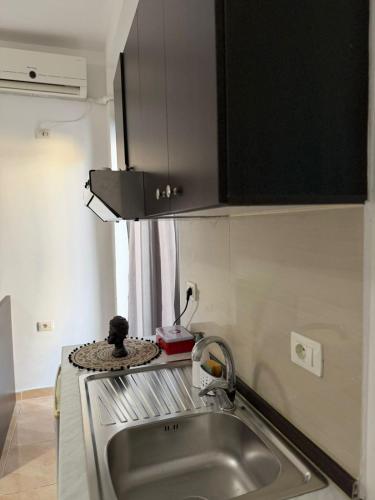 a kitchen with a sink and a microwave at Apartments Gigu in Ksamil