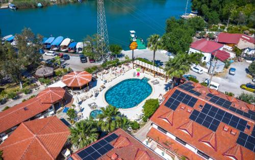 an overhead view of the pool at the resort at Portakal Hotel Dalyan in Dalyan