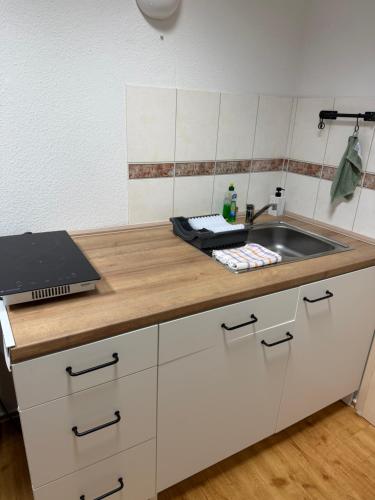 a kitchen with a sink and a counter top at Klein aber fein in Meiningen in Meiningen