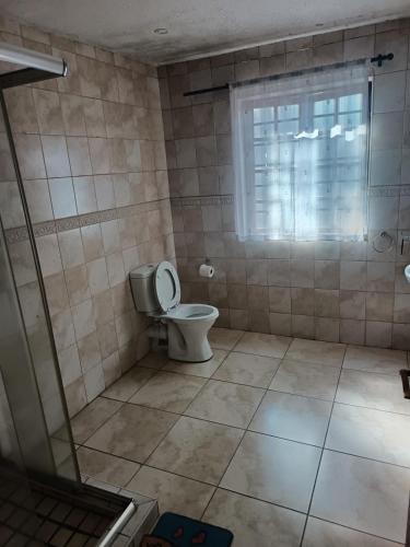a bathroom with a toilet and a window at Fourways guesthouse & spa in Fourways