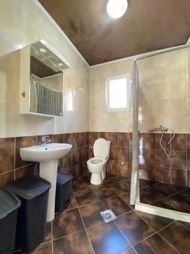 a bathroom with a toilet and a sink and a shower at Batica in Radanovići
