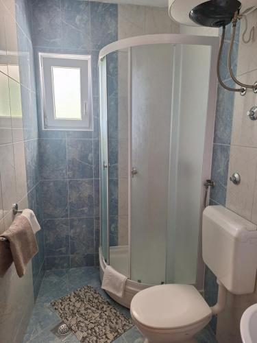 a bathroom with a shower and a toilet at Studio apartmani Ante in Zaostrog