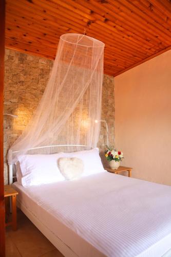 a bedroom with a bed with a mosquito net at La Rosalie in Astris