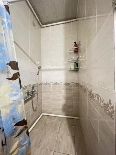a bathroom with a shower with a shower at Arlanguesthouse in Dzhangyaryk