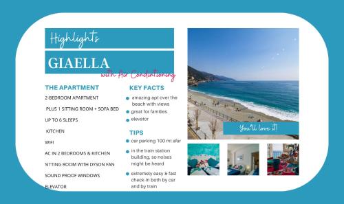 a flyer for a beach resort with a picture of the ocean at Giaella Sea View Apartment in Monterosso al Mare