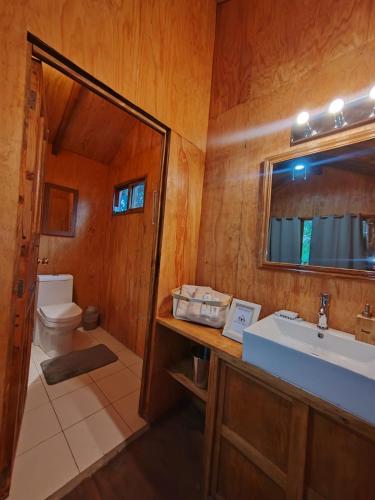 a bathroom with a sink and a toilet at Jimmys cabins in La Periquera