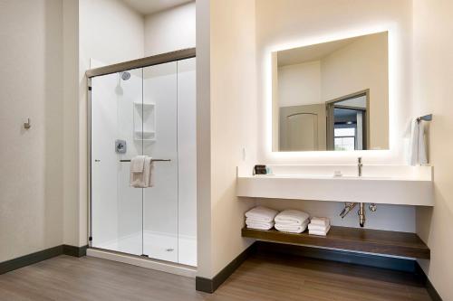 a bathroom with a sink and a shower at ClubHouse Hotel Sioux Falls in Sioux Falls