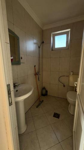 a bathroom with a sink and a toilet at Appartemani EMIE in Donji Štoj