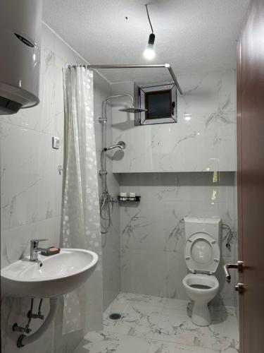 a bathroom with a toilet and a sink at Etno village Bare in Bare