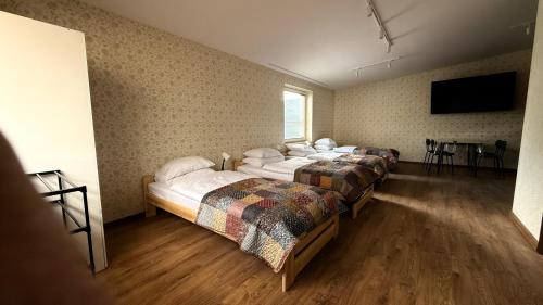 a group of four beds in a room at Noclegi lebudbis in Wąchock