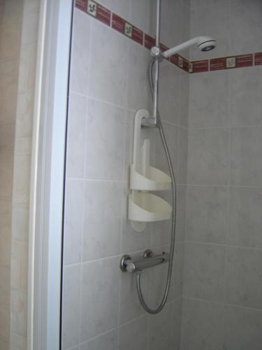 a shower with a shower head in a bathroom at Gites familiaux à Lajoux à 1180m d'altitude in Lajoux