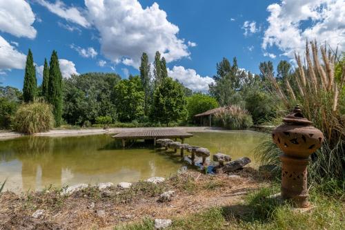 a pond with a fire hydrant in front of it at Hôtel O Mamma Mia in Lourmarin
