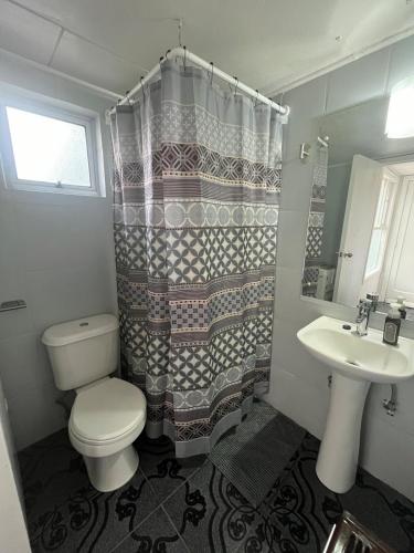 a bathroom with a toilet and a sink at La Casita Austral in Punta Arenas