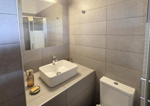ein Badezimmer mit Waschbecken und Toilette in der Unterkunft Spitiko Mas in Riglia