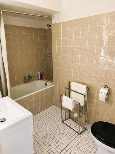 a bathroom with a tub and a toilet and a sink at 3 Room Old Town Flat - Munster in Zurich
