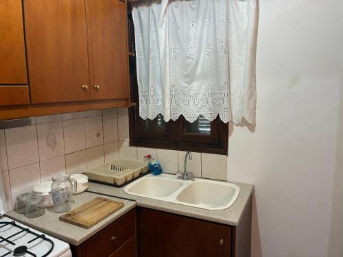 a kitchen with a sink and a window at Vila Theodora in Myrties