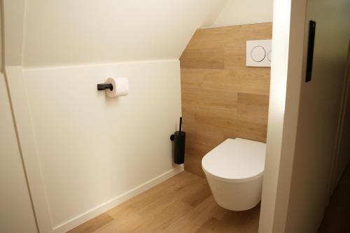 a bathroom with a white toilet in a room at Het Roodborstje 4-persoons in Lievelde