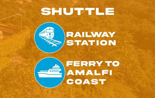 a sign that reads railway station ferry to amalfi coast at RESIDENCE SOLARIDE apartments, FREE PRIVATE PARKING WITH VIDEOSURVELLIANCE and SHUTTLE SERVICE in Salerno